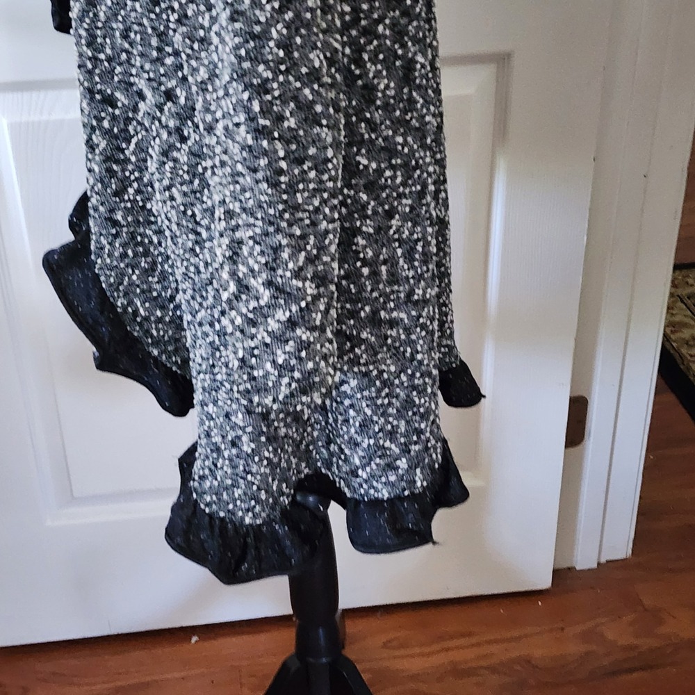 Joseph Ribkoff Jacket Lightweight Blk & Wht Tweed Ruffled Collar to Hem - Picture 8 of 15